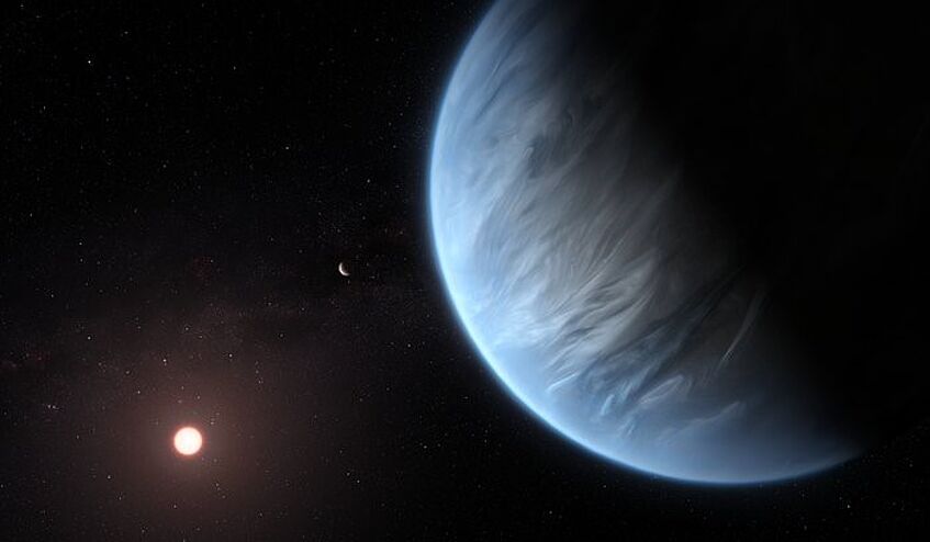 Visualisierung des K2-18-Systems  [Credit: ESA/Hubble, M. Kornmesser]