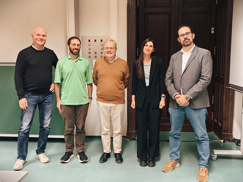 Francesca Bonanomi and her dissertation committee. From left to right: Glenn van de Ven, Adam Ginsburg, Jerome Pety, Francesca Bonanomi, and Alvaro Hacar.